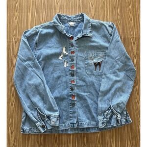 Christopher & Banks XL Denim Shirt Halloween Ghost Cat Pumpkin Embroidered